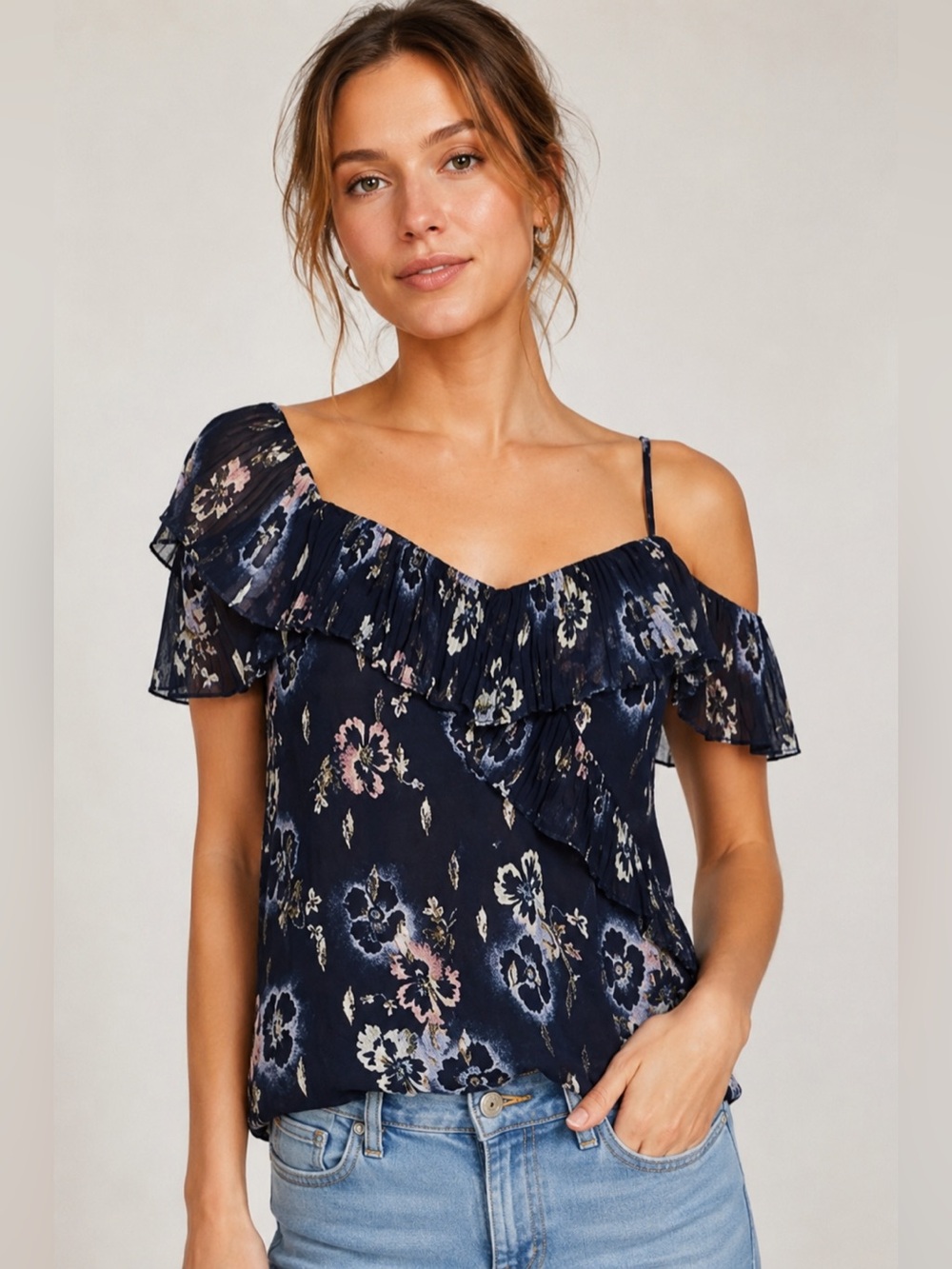 Rebecca Taylor Silk Floral Ruffle Blouse Shirt Top Size 6 931